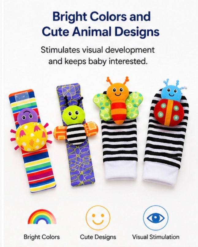 Baby Rattle Socks Wrist & Foot Toys Set Soft Infant Sensory Toy