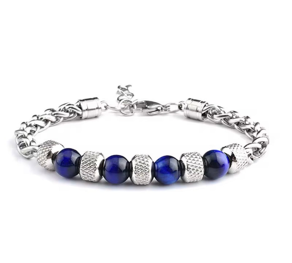 Women’s Stainless Steel Tiger Eye Bead Bracelet