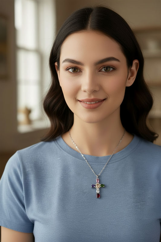 Elegant Multicolor Gemstone Cross Necklace