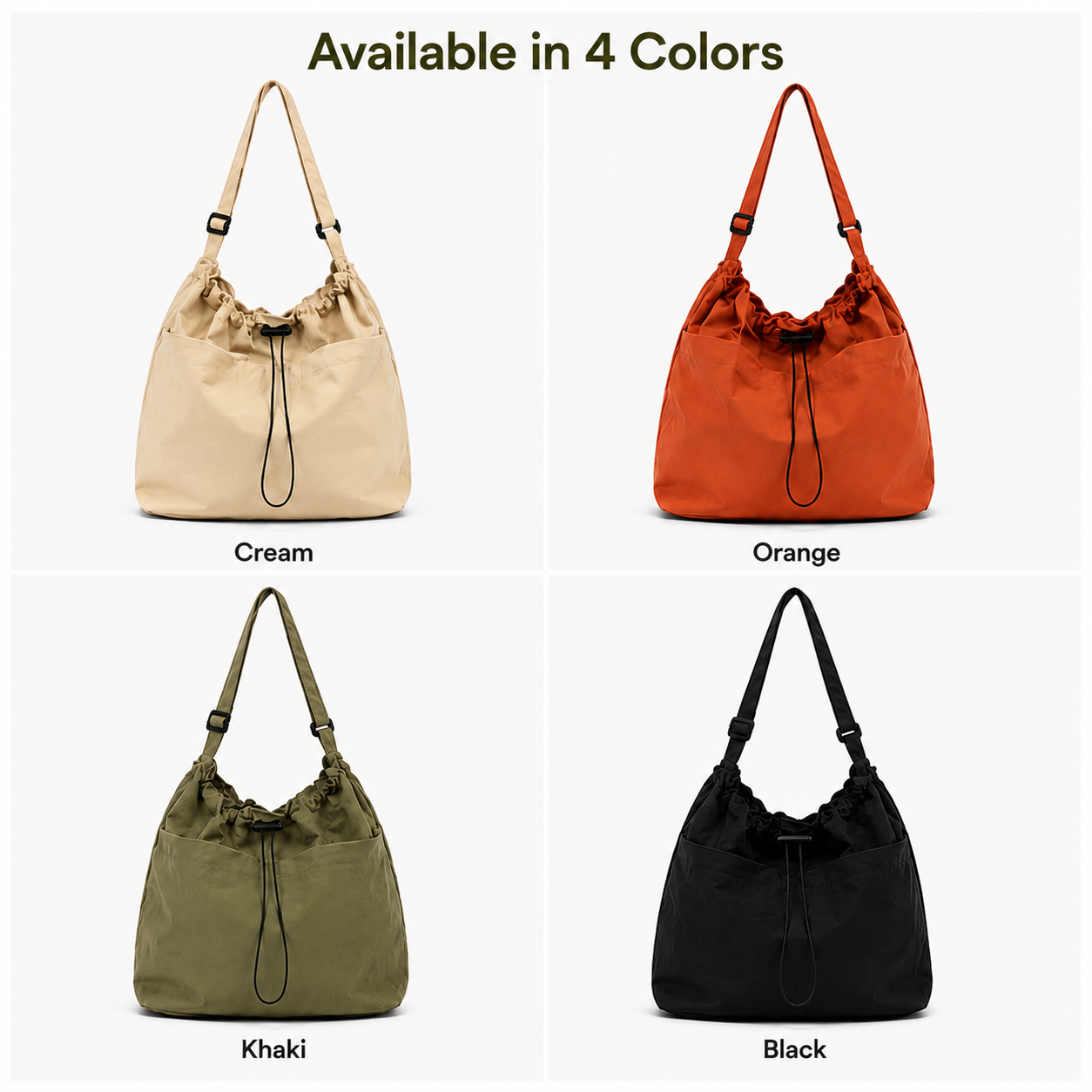 Minimalist style Drawstring Nylon Shoulder Tote Bag (Waterproof, Large Capacity)
