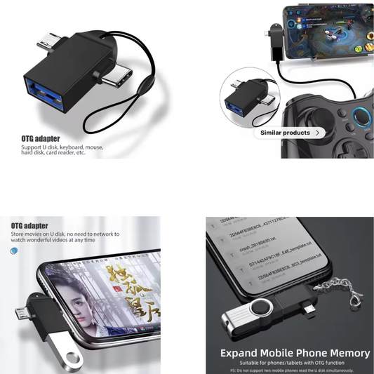 USB OTG Adapter USB 3.0 Dual Compatibility Micro USB & Type-C for Samsung Tablets Android Phones High-Speed Data Transfer Compact Design Plug and Play