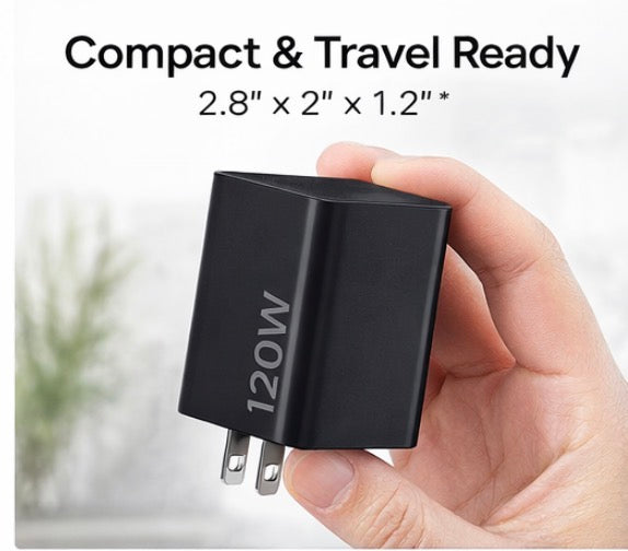 120W 4-Port Fast Charger USB-C & USB Wall Adapter (Black)