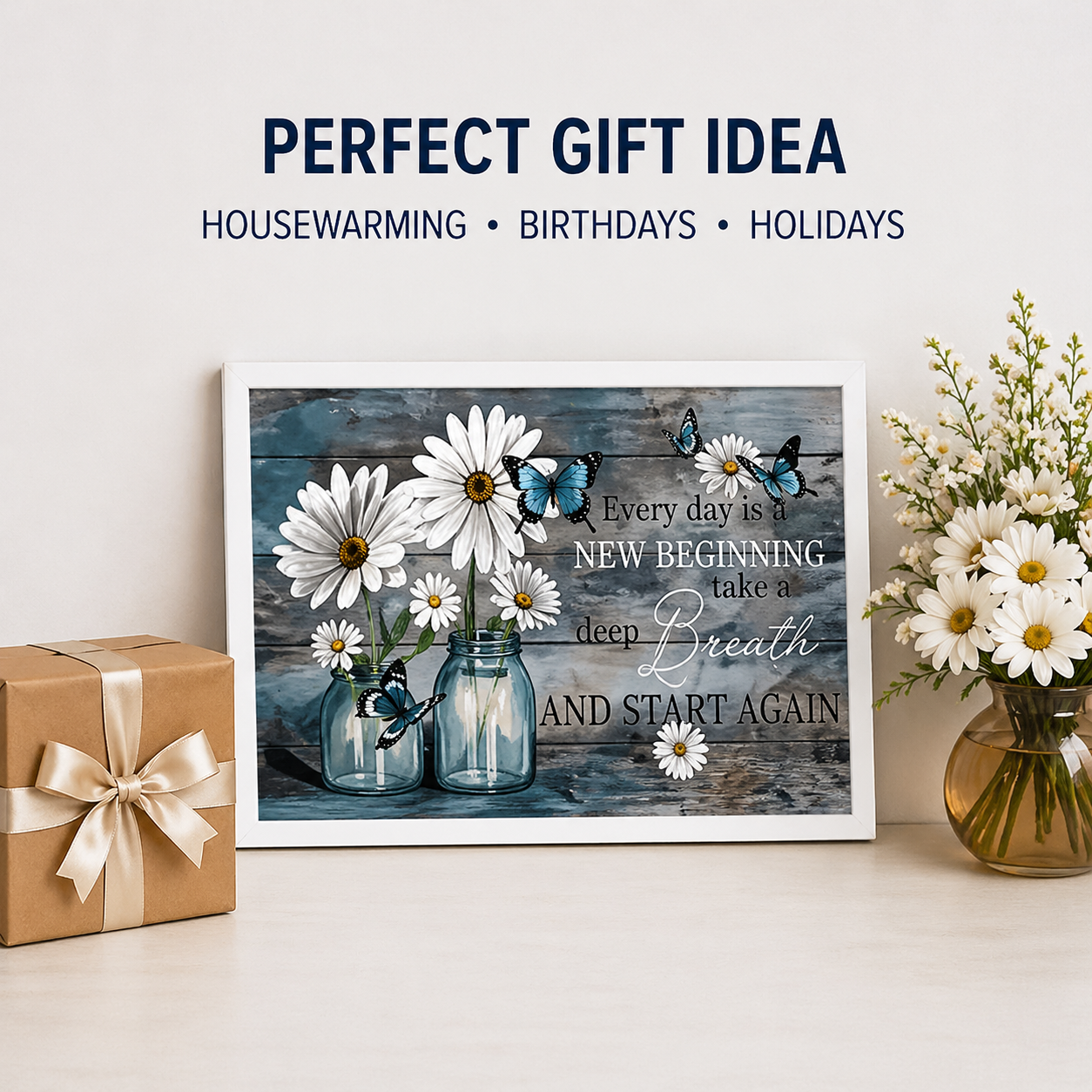 Framed Inspirational Wall Art 12x16 – Rustic Farmhouse Floral Quote Decor (4 Designs Available)