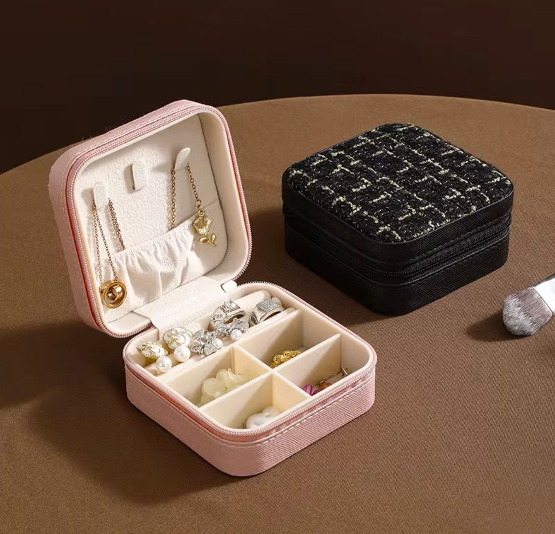 Jewelry Box - Black Fabric with Zipper Closure