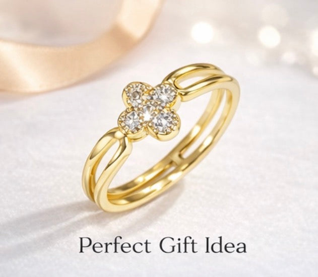 Elegant Clover Crystal Ring (Size 8) | Gold & Silver Finish