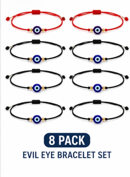 Evil Eye Bracelet Set for Women & Men (8 Pack)