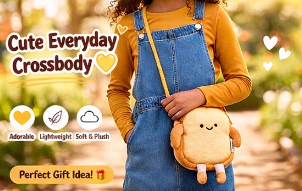 Bread shaped 🍞 Crossbody Bag, Cute Plush Toast Purse for Kids & Teens, Soft Lightweight