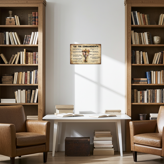 The Ten Commandments Wall Art, Religious Scripture Print, Vintage Style Christian Home Decor, Biblical Rules Tin Plaque