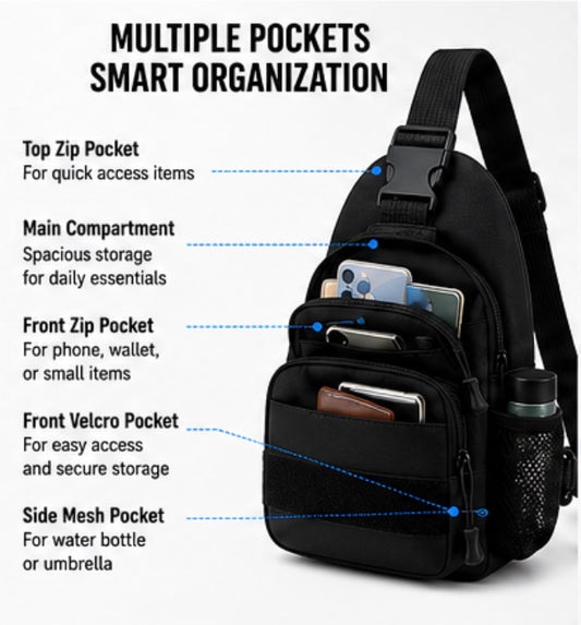 Men’s Sling Bag with USB Charging Port, Lightweight Crossbody Chest Bag, Water-Resistant Outdoor Daypack for Travel, Hiking, Work & Everyday Carry