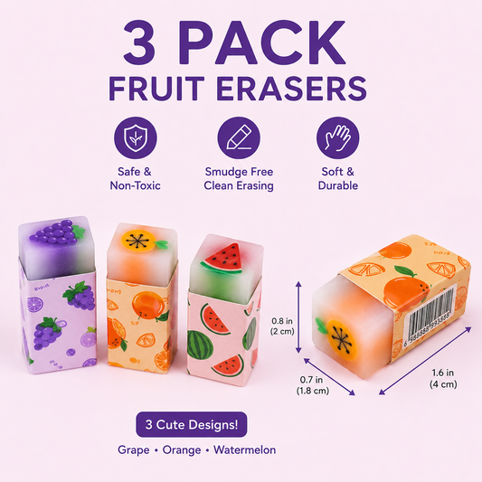 3 - Pack Fruit-Themed Mini Erasers