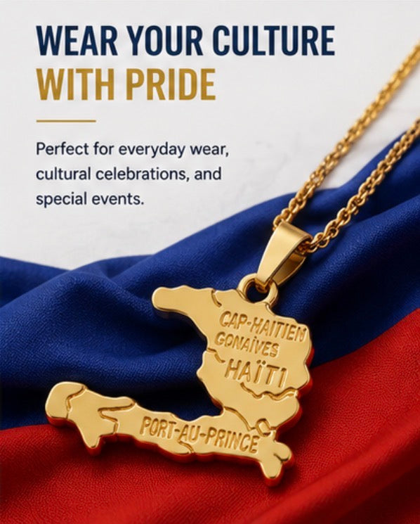 Haiti Map Pendant Necklace for Men & Women, 18K Gold Plated Zinc Alloy Haiti Necklace, 18 Inch Link Chain, Haitian Pride Jewelry, Country Map Pendant Gift for Haitian Heritage