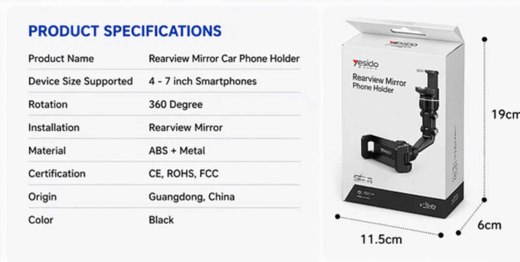 Rear View Mirror Phone Holder
