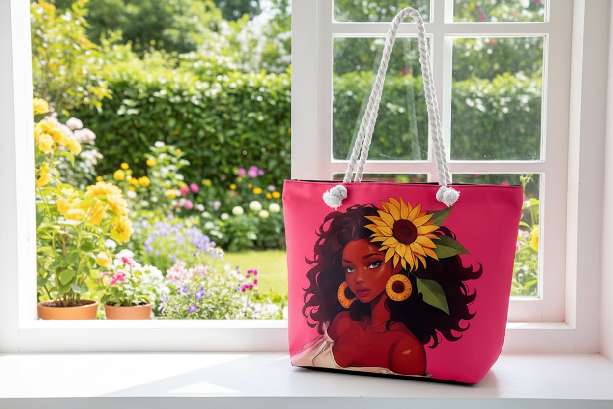 Pink Tote Bag with Artistic Figure Design