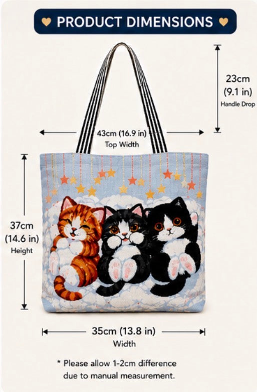 Cute Kitten Tote Bag with Zipper
