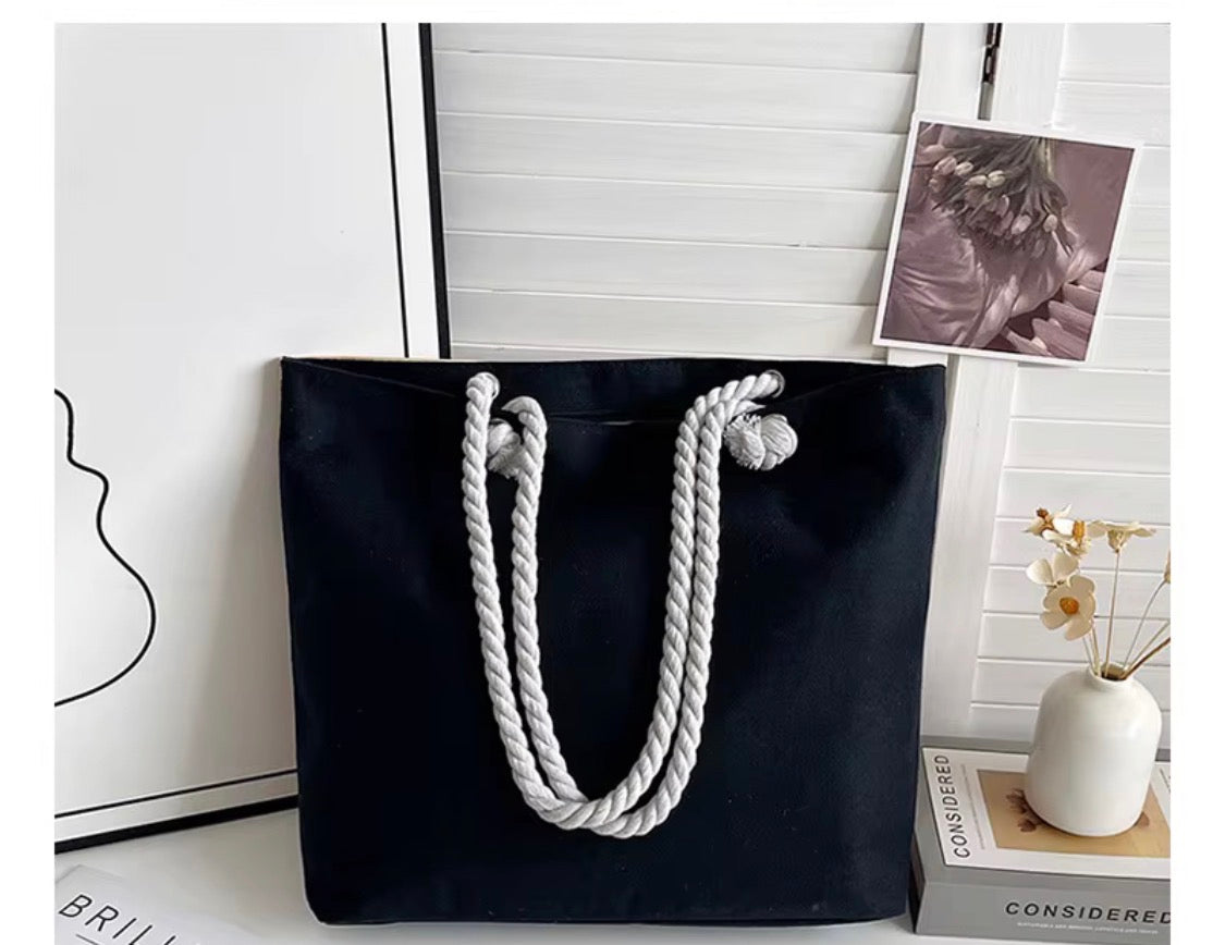 Chic White Tote Bag with Unique Artistic Design