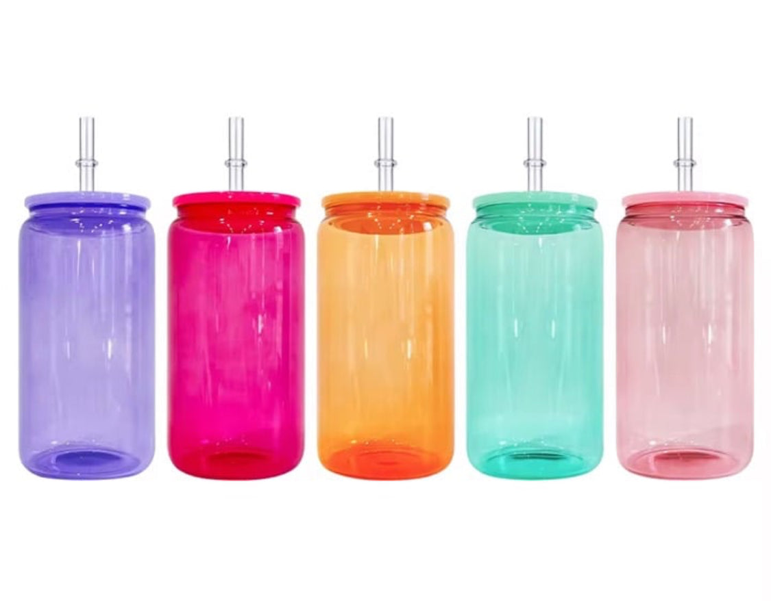 16 oz Colorful Glass Tumbler with Straw