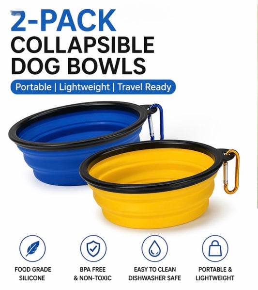 Collapsible Dog Bowl 2-Pack (Blue & Yellow)