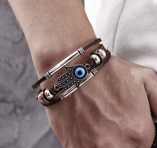 Hamsa Bracelet with Blue Evil Eye & Silver Accents f