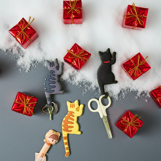 Cat Magnetic Key Holder Set of 3 Decorative Wall Mounted Hooks for Keys & Small Items with Stylish Design and Secure Magnetic Feature
