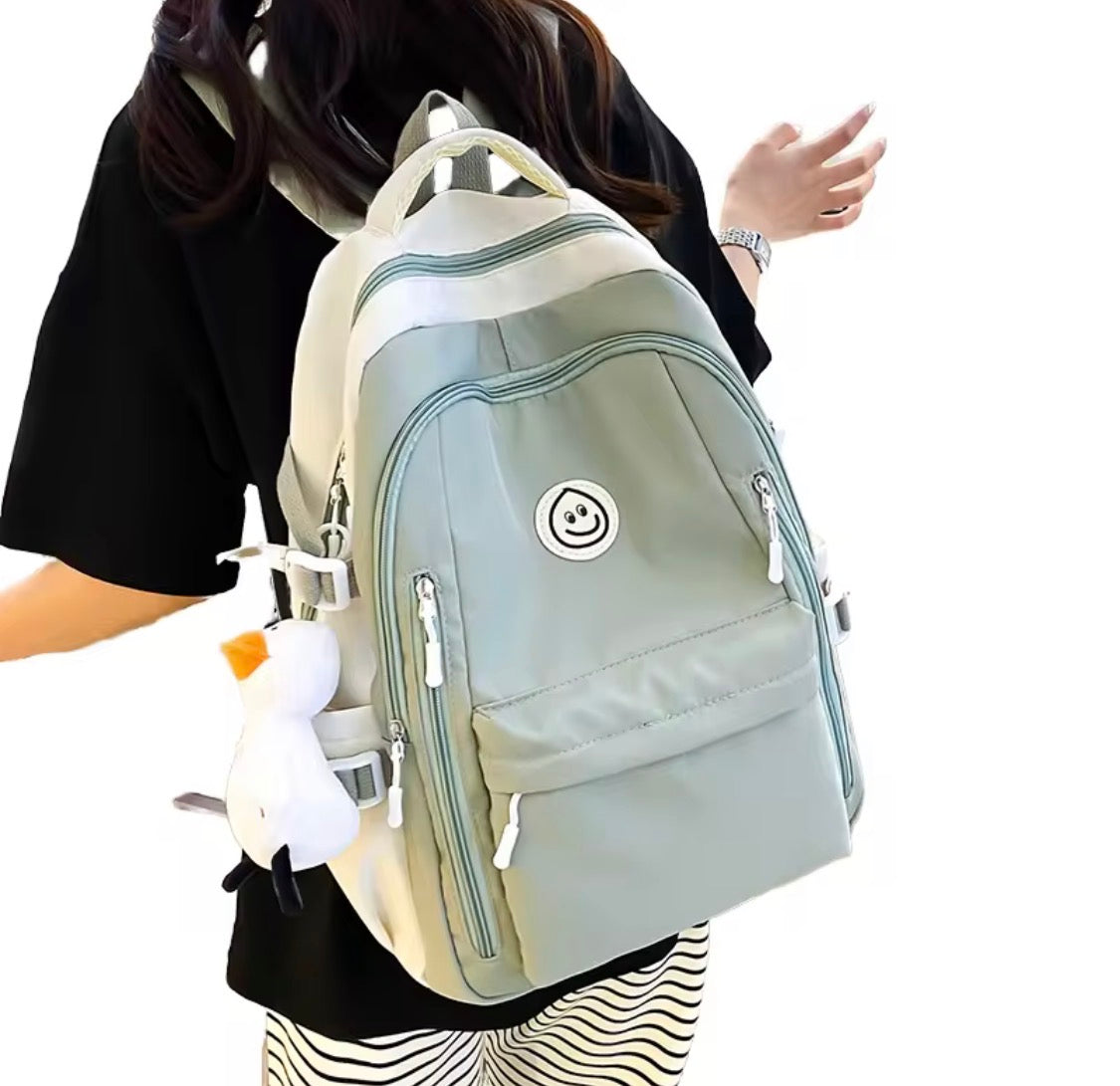 Kids Backpack Sage Green & Cream Smiley Face