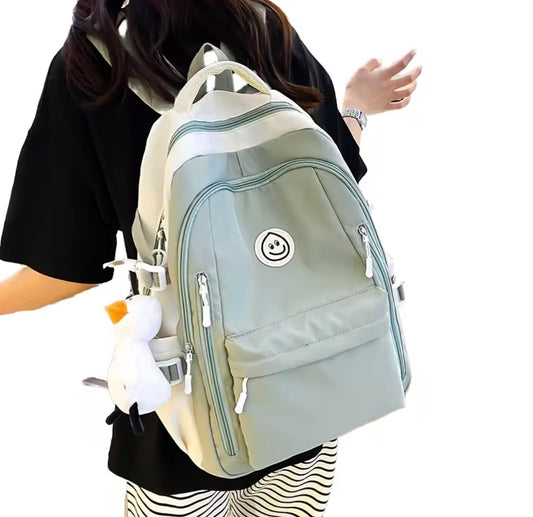 Kids Backpack Sage Green & Cream Smiley Face