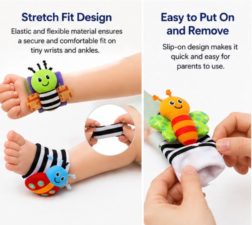Baby Rattle Socks Wrist & Foot Toys Set Soft Infant Sensory Toy