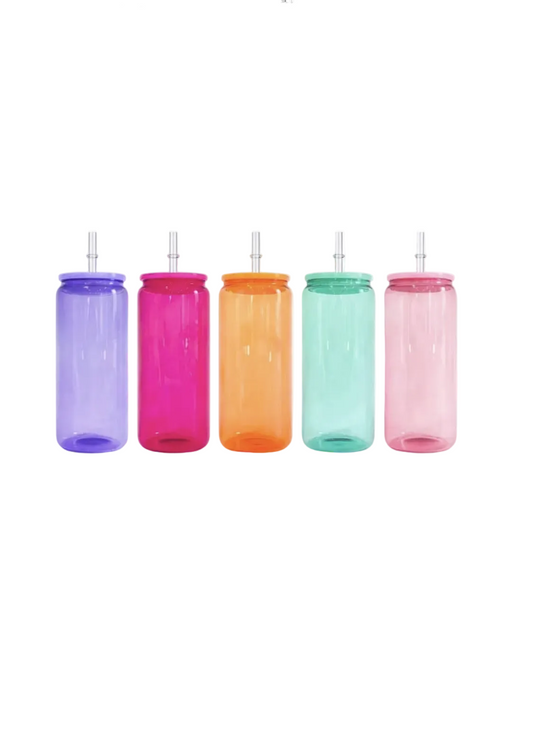 16 oz Colorful Glass Tumbler with Straw