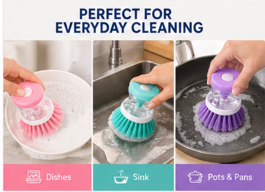 3 Pack Dish Brush with Soap Dispenser