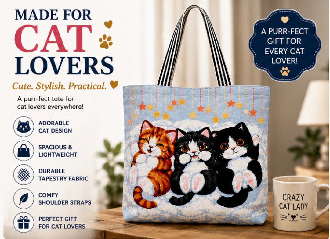 Cute Kitten Tote Bag with Zipper