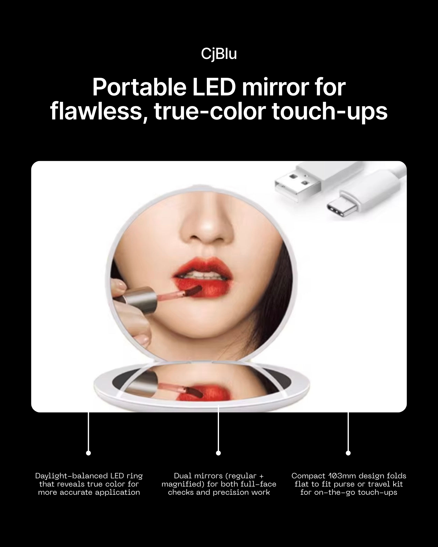 Compact light up make up mirror