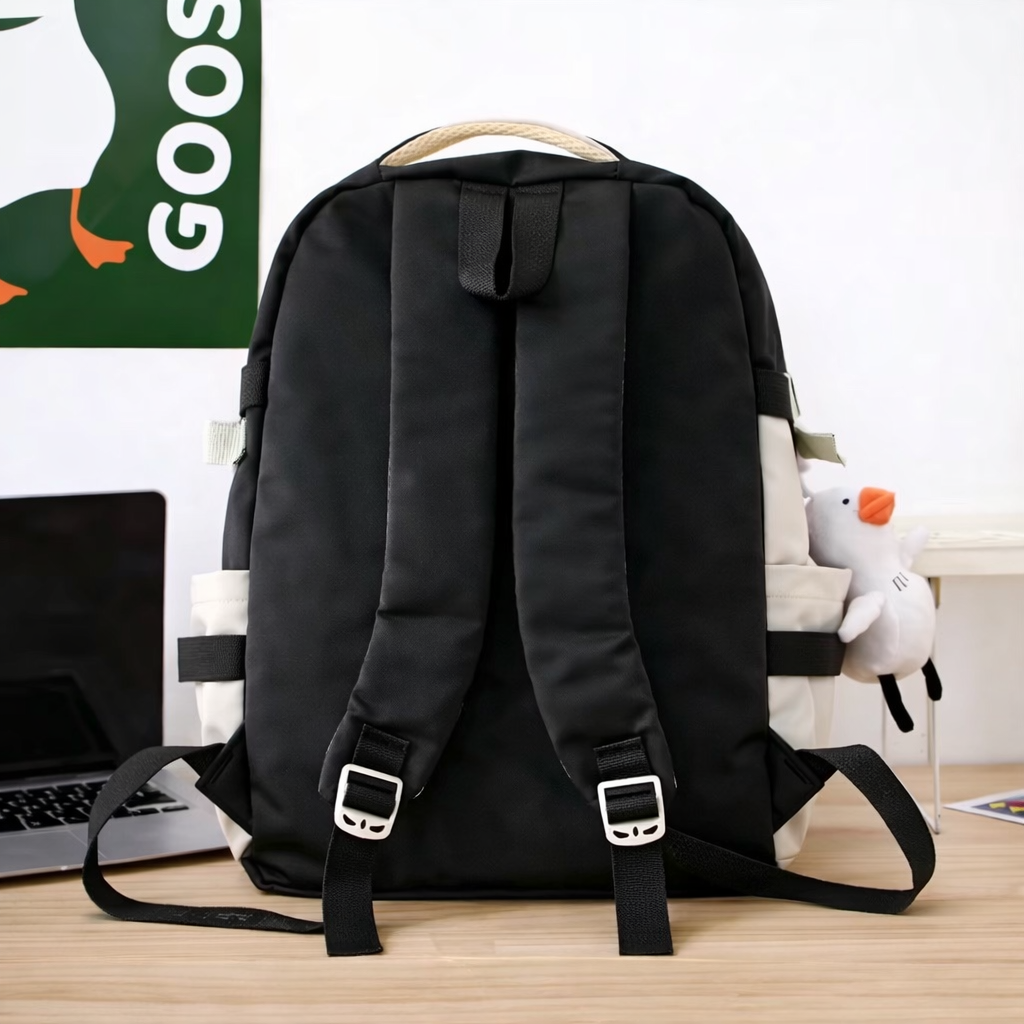 Kids Backpack Black & Cream Smiley Face