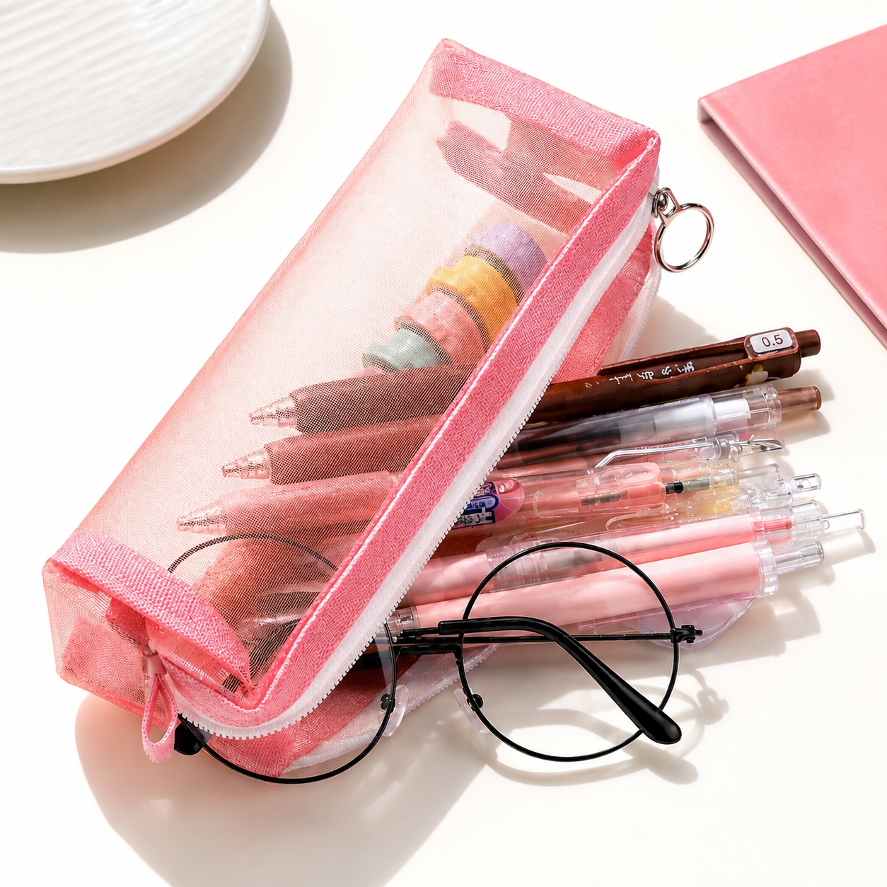 (2 pack )Transparent Mesh Pencil Case