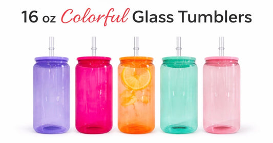 16 oz Colorful Glass Tumbler with Straw