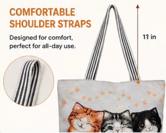 Cute Kitten Tote Bag with Zipper
