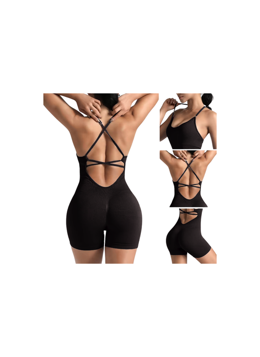 Quick-Dry Yoga Jumpsuit Summer Sports Outfit Bodysuit with Crisscross Back Design for Enhanced Comfort and Style Ideal for Yoga and Casual Wear