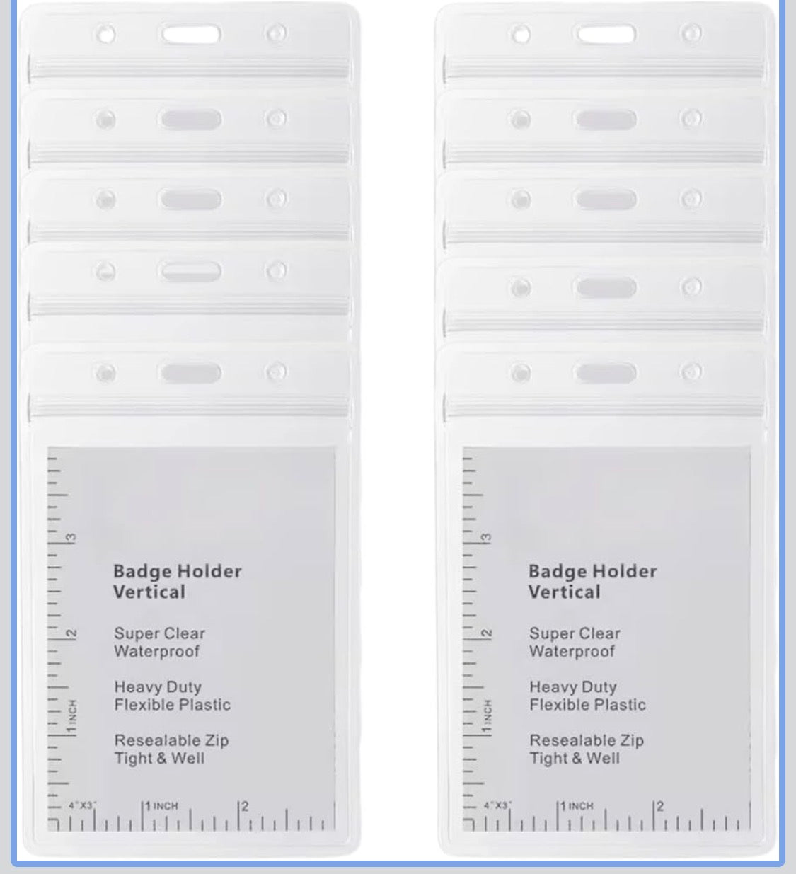 10 Vertical Badge Holders, 3.5 x 2.3 inches, Super Clear Waterproof, Heavy Duty Plastic with Resealable Zip