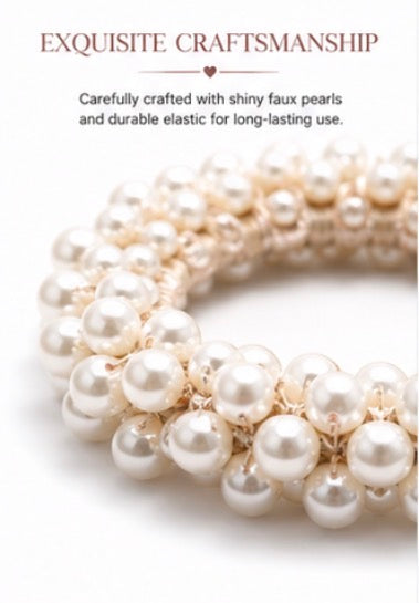 Pearl Hair Ties for Women, 3 Pack Faux Pearl Elastic Hair Ban