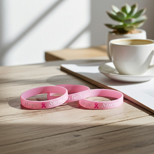 3 Breast Cancer Awareness Silicone Bracelets with Faith Courage Hope Strength Pink Ribbon Design for Support Comfortable Durable Daily Accessory