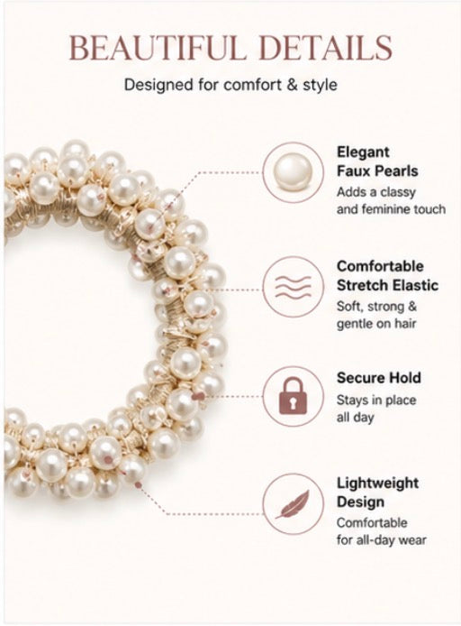 Pearl Hair Ties for Women, 3 Pack Faux Pearl Elastic Hair Ban