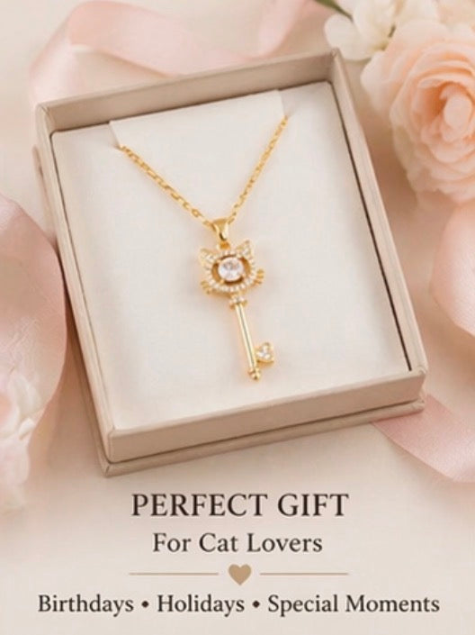Cute Cat Key Pendant Necklace for Women