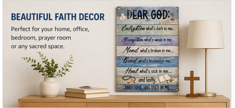 Dear God Prayer Metal Tin Sign – Inspirational Christian Wall Art Decor