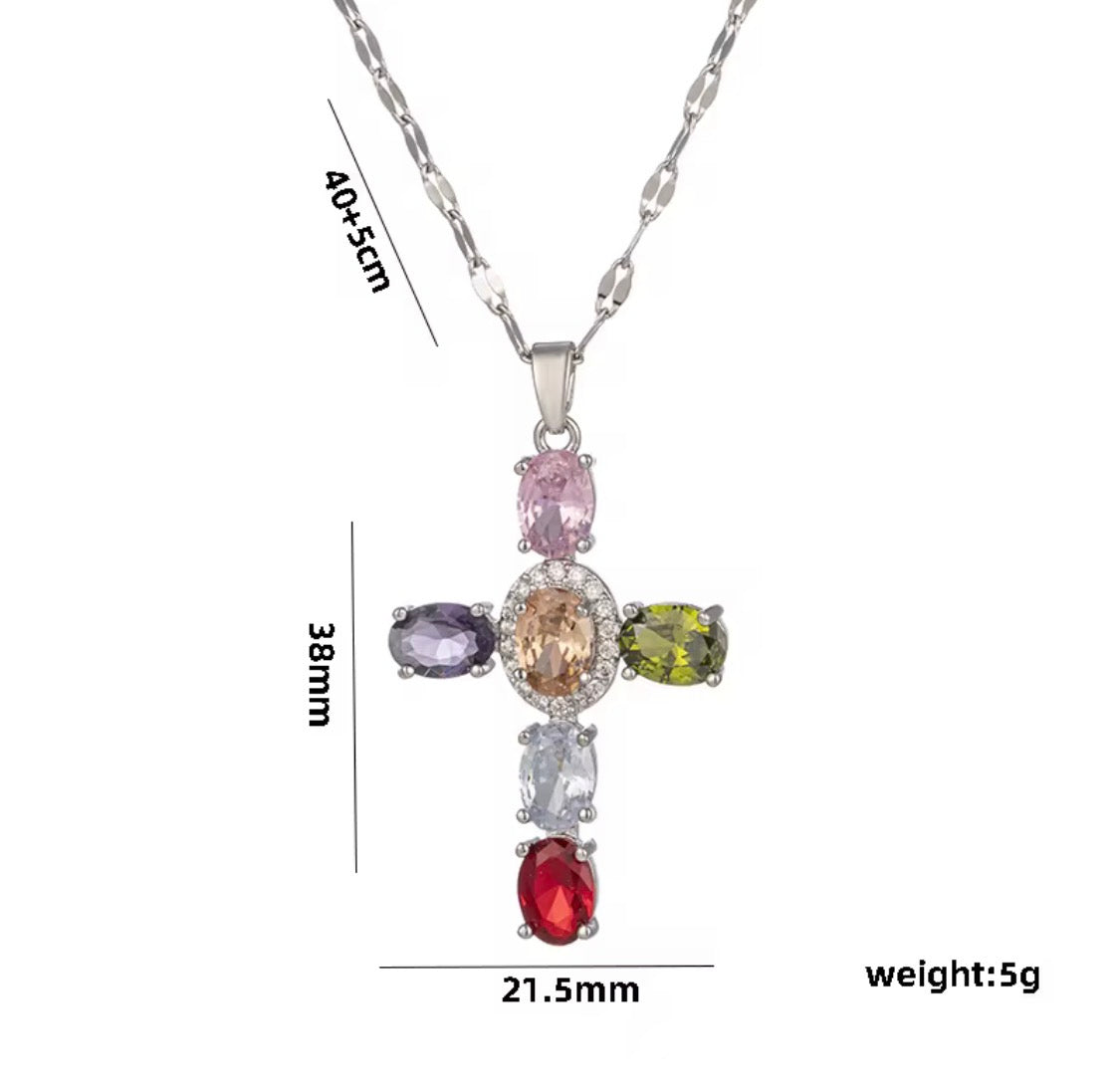 Elegant Multicolor Gemstone Cross Necklace