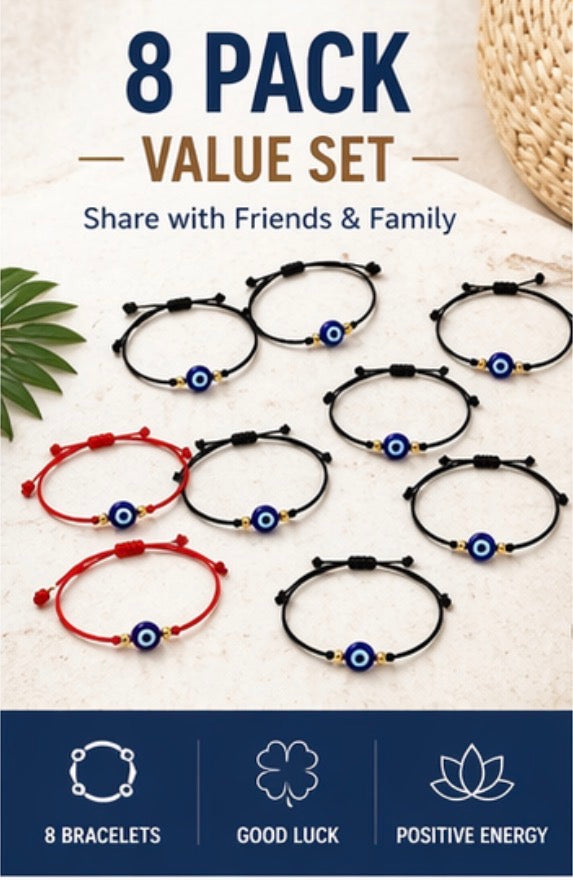 Evil Eye Bracelet Set for Women & Men (8 Pack)