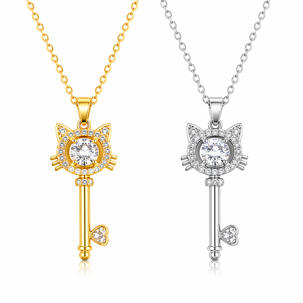 Cute Cat Key Pendant Necklace for Women