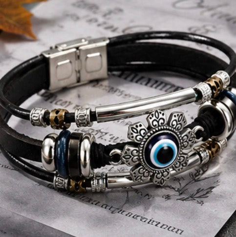 Vintage Evil Eye Leather Bracelet
