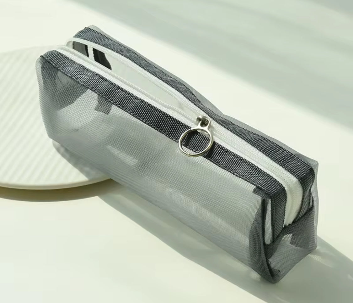 (2 pack )Transparent Mesh Pencil Case
