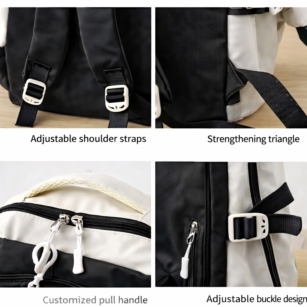 Kids Backpack Black & Cream Smiley Face