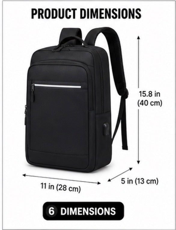 Minimalist Laptop Backpack with USB Port – Slim Travel Bag with Multiple Pockets, Fits Laptops up to 15.6”, Water-Resistant