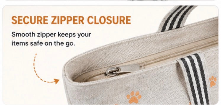 Cute Kitten Tote Bag with Zipper