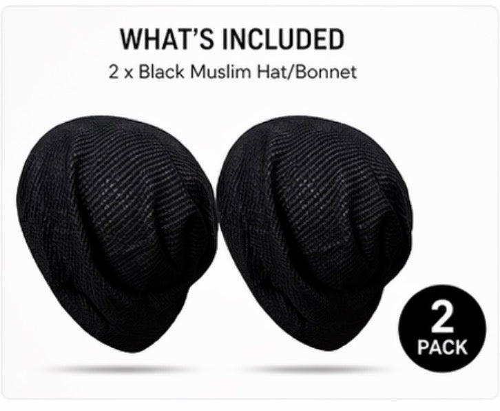 2 Pack Black Stretch Bonnet Cap for Women